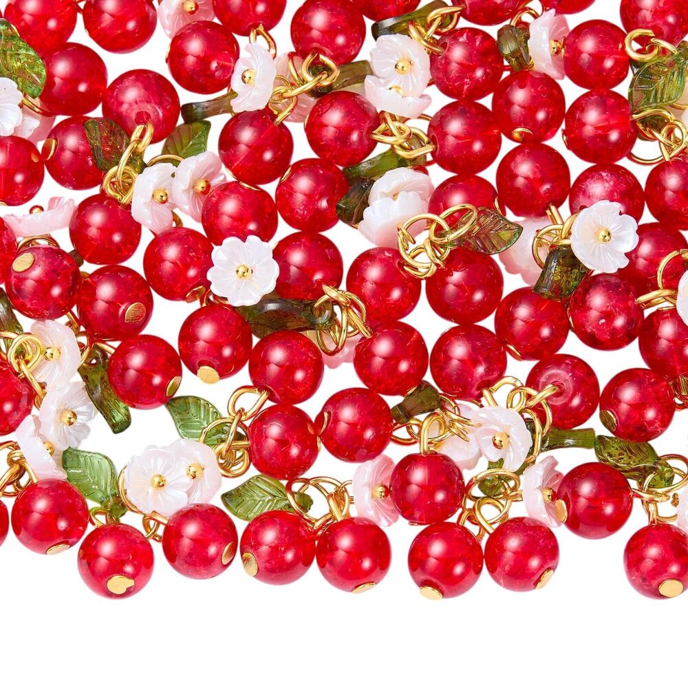 5463 50 Pcs Glass Cherry charms Jewelry Making Bulk Fruit Charms